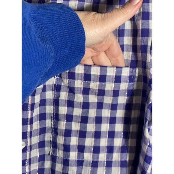 Anthropologie Pilcro Plaid Button Down Shirt Top Ombre Blue Silver Detail Medium - Picture 8 of 12